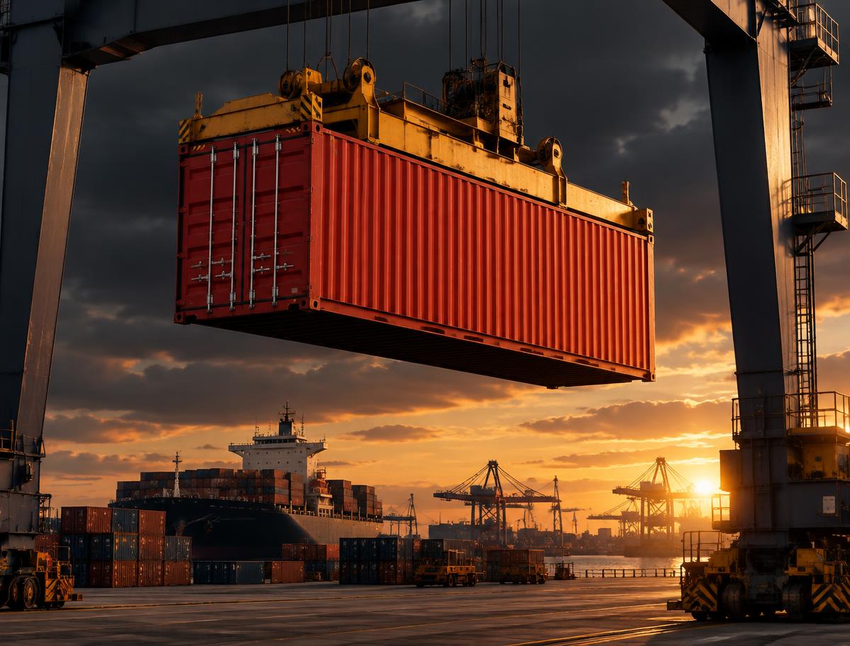 Container em operação portuária para importação em escala